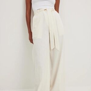 Chic Cream Linen Wide-Leg Pants